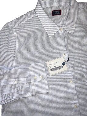 NWT women's UNTUCKit linen blend striped shirt size 14 Angelen NEW